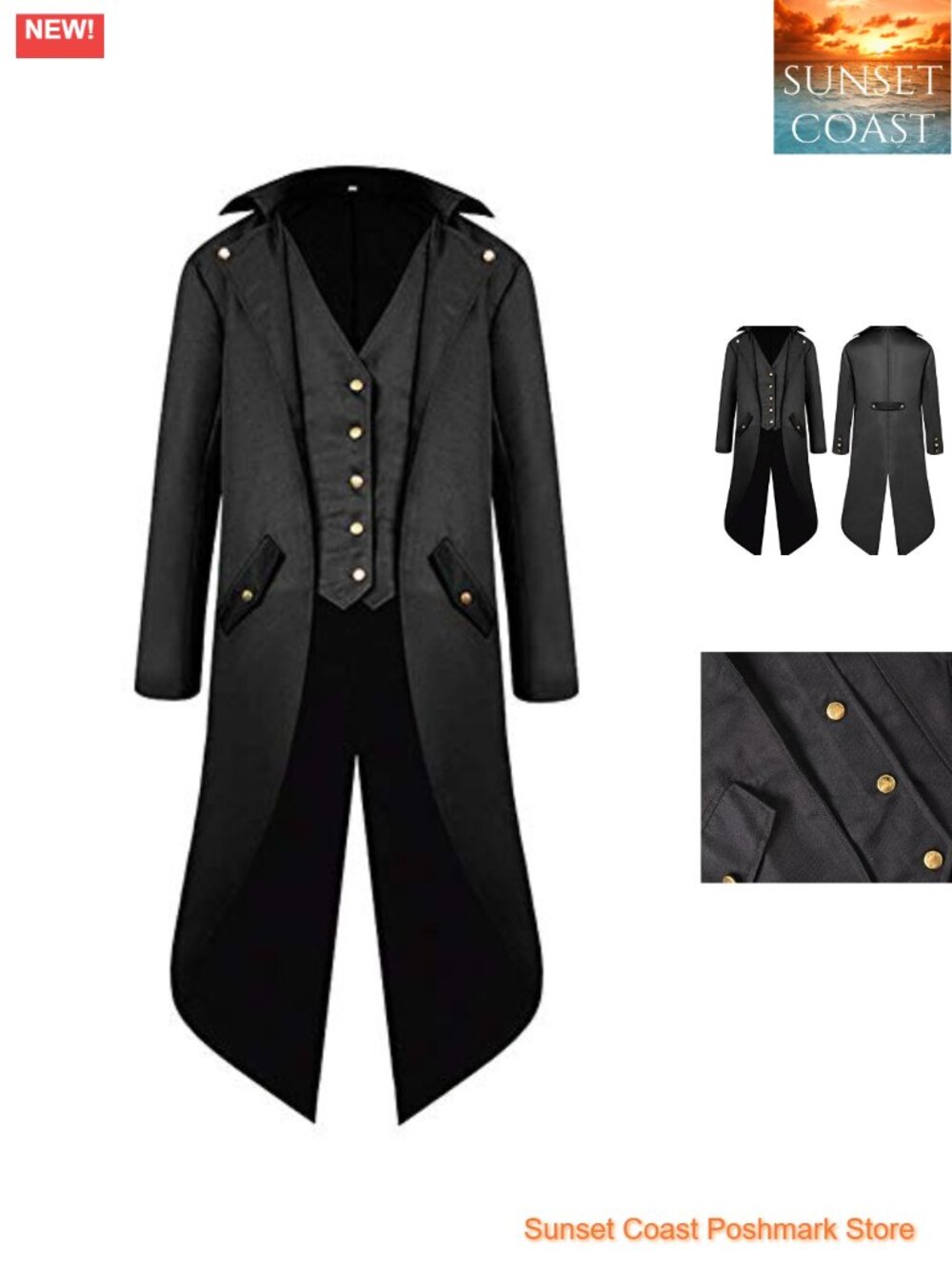 Steampunk Tailcoat Jacket Victorian Gothic Frock Coat Cosplay Halloween